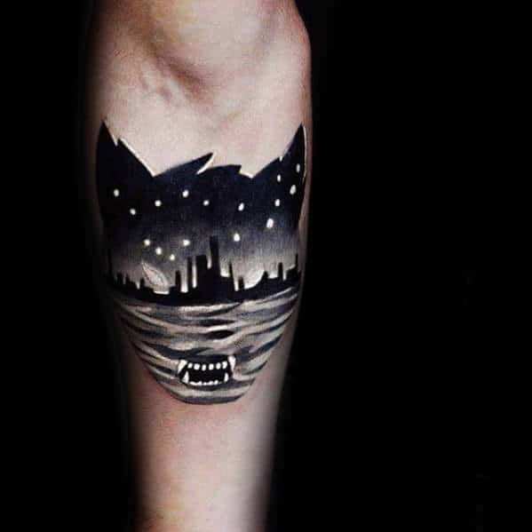 Cat With Skyline Mens Unique Inner Forearm Tattoo