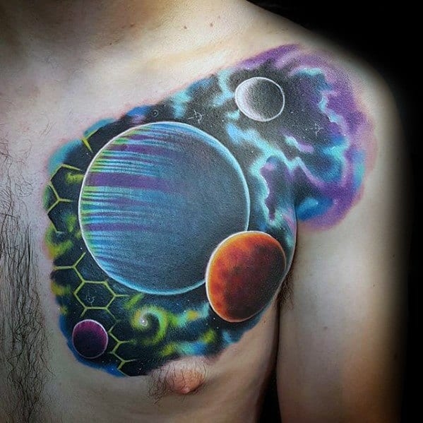 Celestial Guys Tattoos On Upper Chest