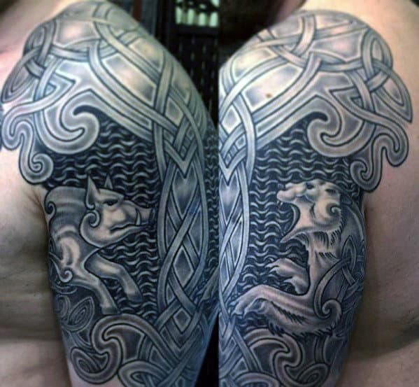 Celtic Bear Mens Half Sleeve Chainmail Armor Tattoo