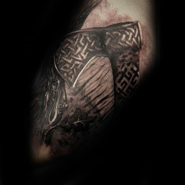 Celtic Knot 3d Arm Mens Tattoo With Axe Design