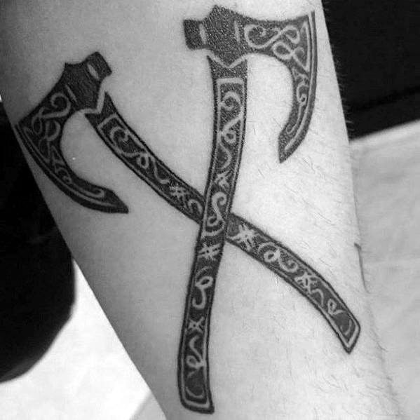 Celtic Knot Axe Tattoos Male Arms