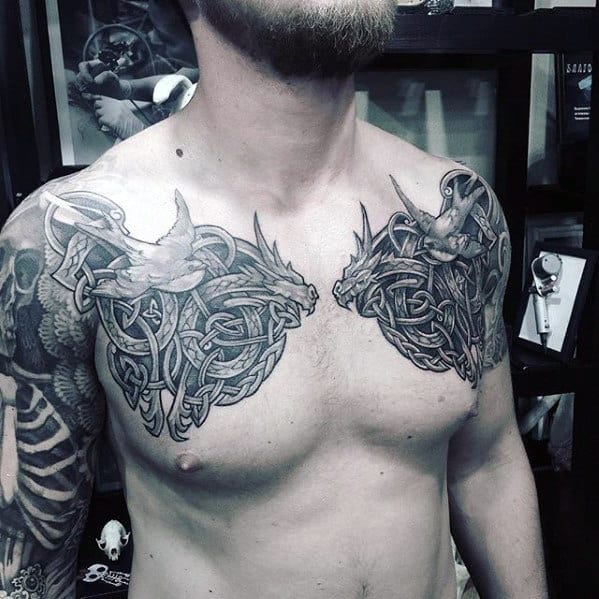 Celtic Knot Mens Upper Chest Dragon Tattoo Ideas