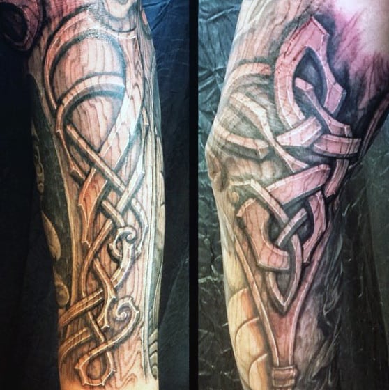 Celtic Knot Tribal Guys Wood Carving Tattoo Sleeve
