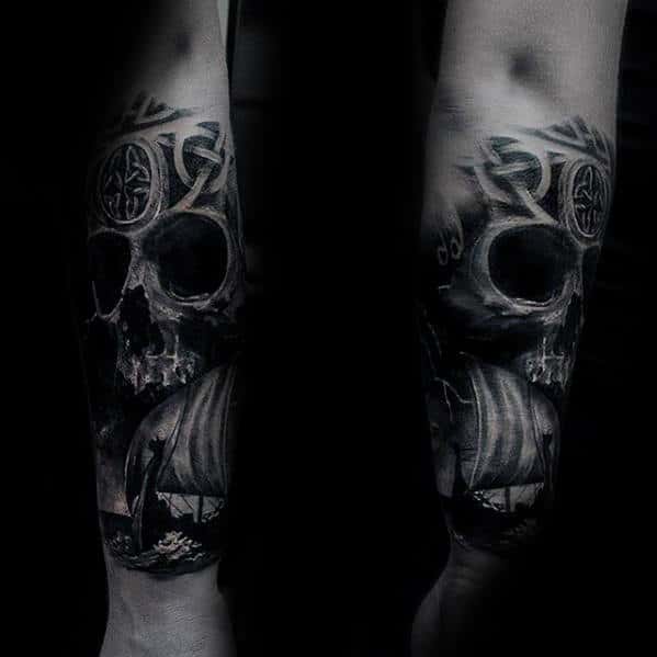 Celtic Knot With Skull Viking Mens 3d Forearm Tattoo