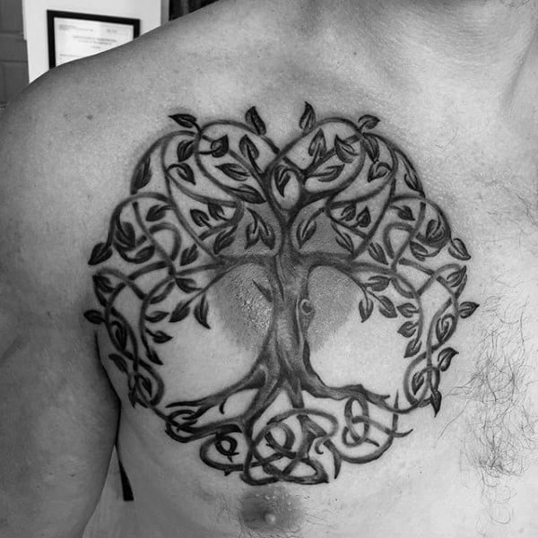 Celtic Mens Knot Tree Roots Chest Tattoo