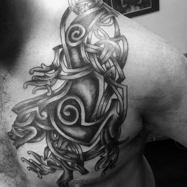 Celtic Tribal Boar Mens Shoulder And Chest Tattoo