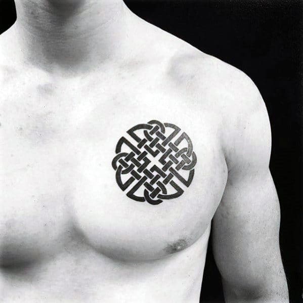 Celtic Tribal Knot Mens Small Black Ink Tattoo On Chest