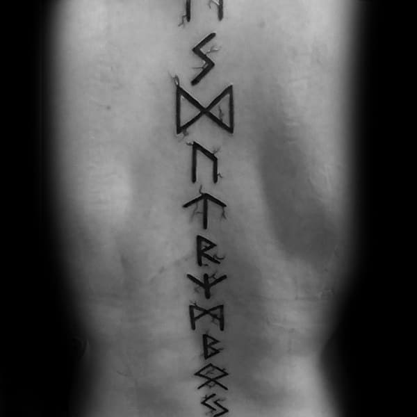 Center Of Back Rune Spine Tattoos For Guys