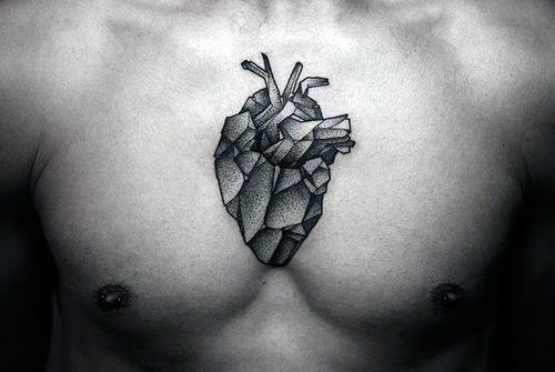 Center Of Chest Geometric Heart Tattoo On Gentleman