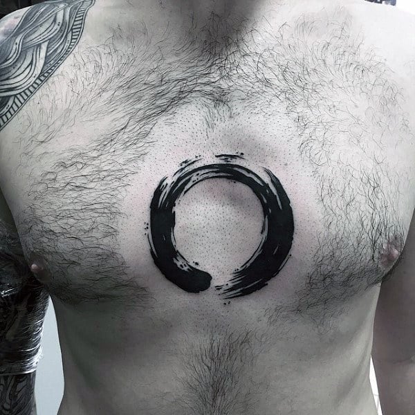 Center Of Chest Mens Brush Stroke Circle Tattoo Design