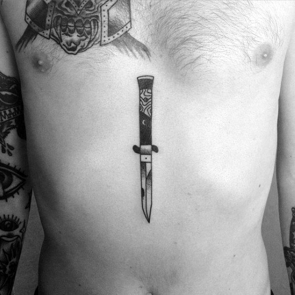 Center Of Chest Mens Cool Switchblade Tattoo Ideas