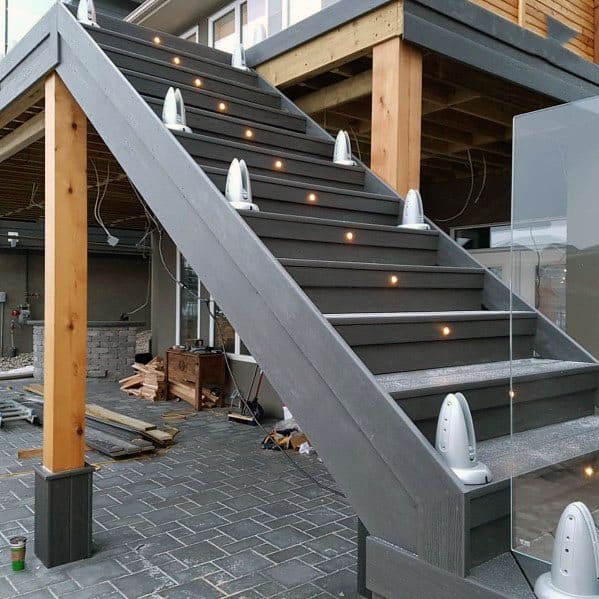 Center Of Stairs Exterior Deck Lighting Design