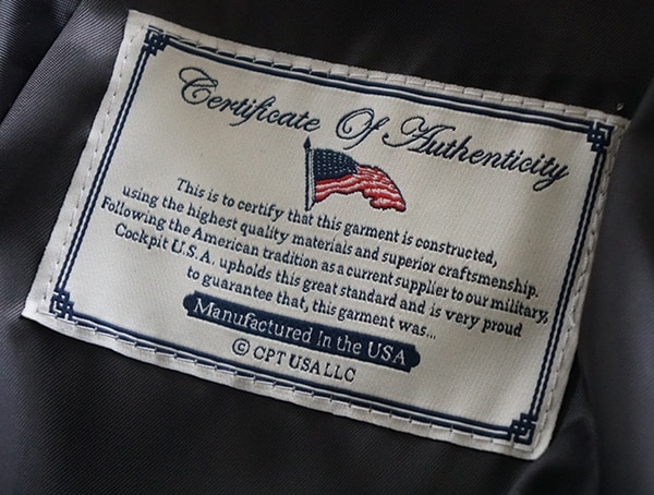 Certificate Of Authenticity Cockpit Usa G 1 Flight Jacket Made In America