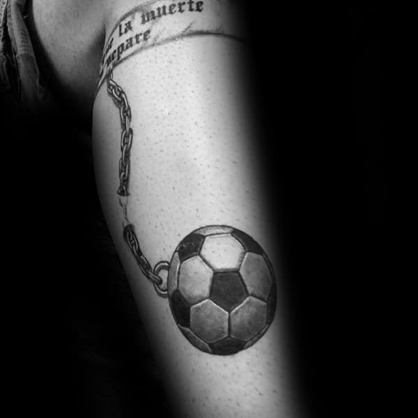 Chain And Ball Mens Soccer Leg Tattoos
