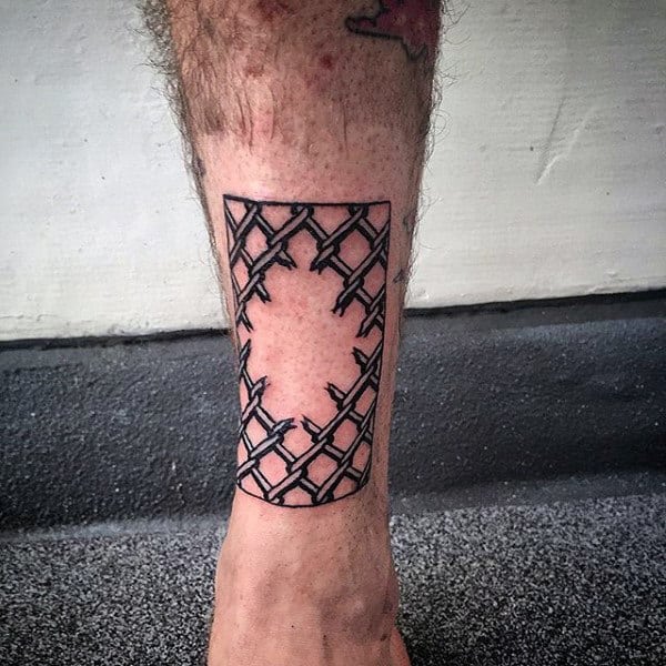 Chain Link Fence Small Mens Shin Tattoo