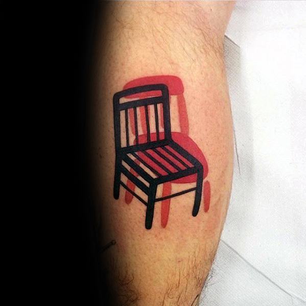 Chair In Red And Black Ink Guys Small Creative Leg Calf Tattoo