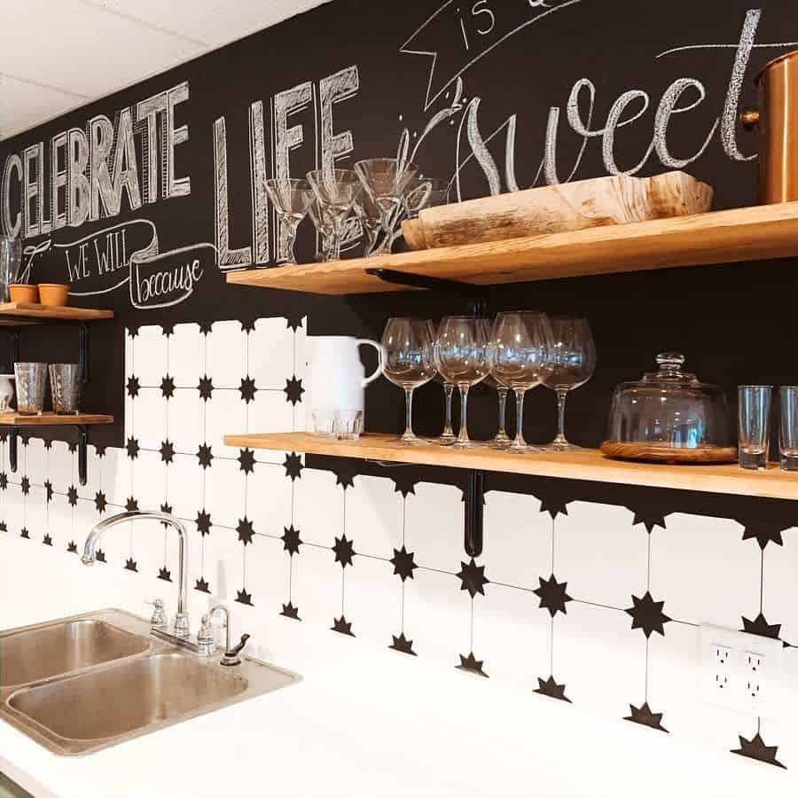 chalkboard paint wall white tiles kitchen