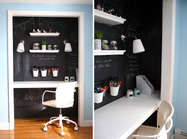 chalkboard painted wall closet office 