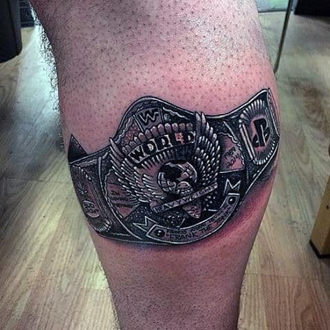 Champion Belt Leg Calf Wrestling Tattoos Guys