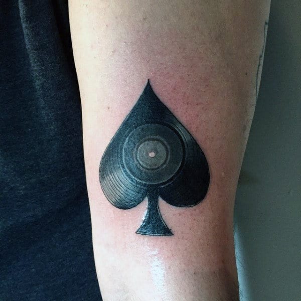 Charcoal Black Ace Tattoo With Dart Board Tattoo Mens Arms