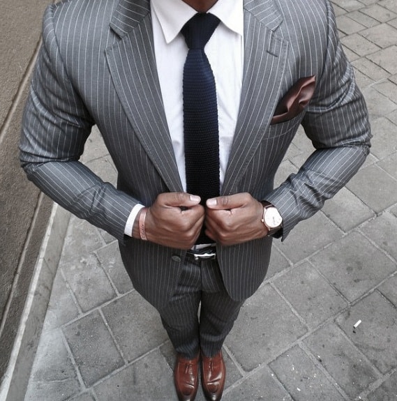 Charcoal Grey Suit Brown Shoes Blue Knit Tie Style Ideas For Guys