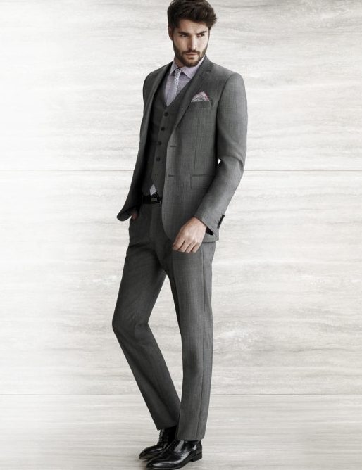 Charcoal Grey Three Piece Suit Black Shoes Outfits For Men