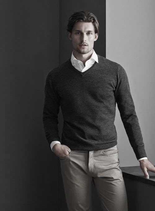 Charcoal Sweater With White Dress Shirt What To Wear With Mens Style Khaki Pants