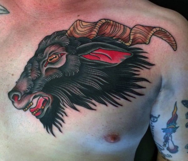 Charging Goat Mens Chest Tattoos