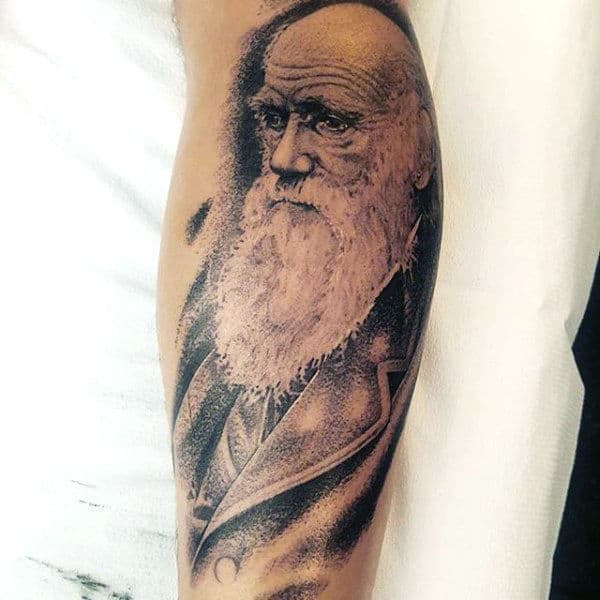 Charles Darwin Science Tattoo For Guys On Forearm