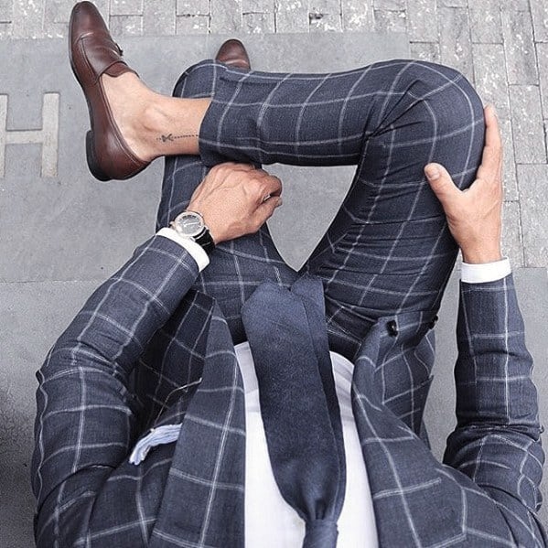 Checkered Box Navy Blue Suit Brown Shoes Mens Style Ideas