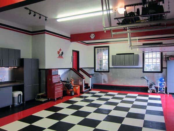 Checkered Garage Flooring With Red Border