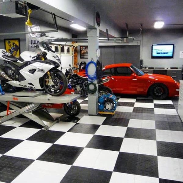 Checkered Race Flag Black And White Garage Flooring Ideas
