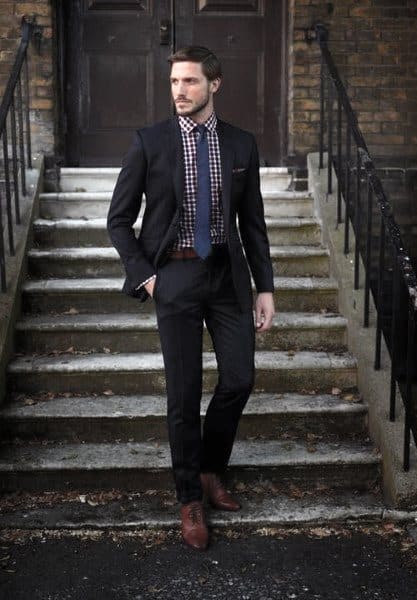 Checkered Shirt Male Fashion Navy Blue Suit Style Ideas