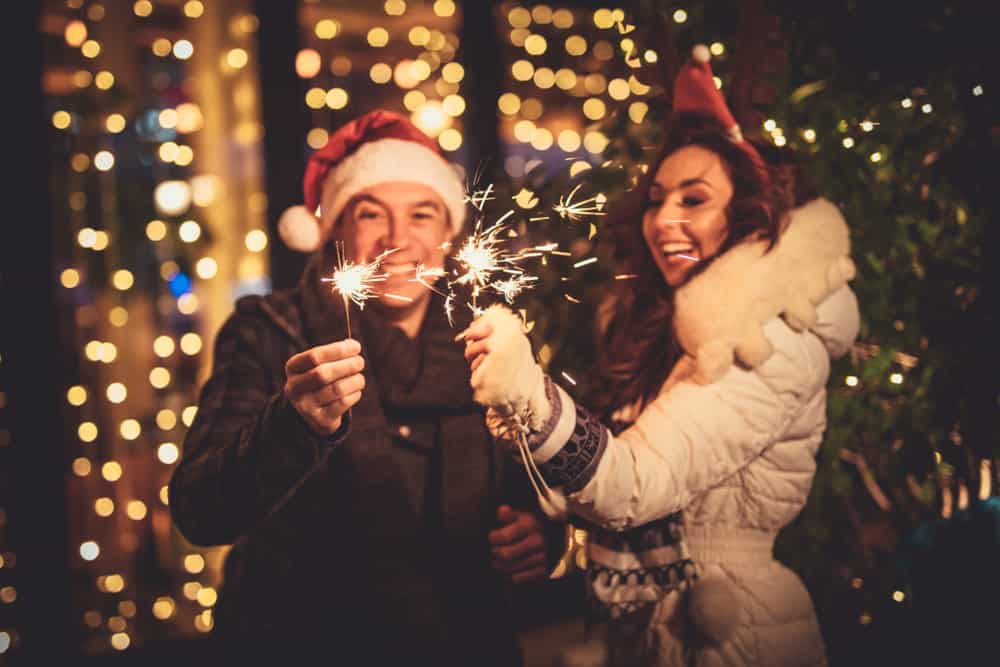 cheerful couple enjoying christmas