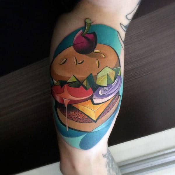 Cheeseburger Graffiti Bicep Tattoo With Creative Design