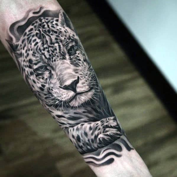 Cheetah Shaded Guys Forearm Sleeve Tattoos