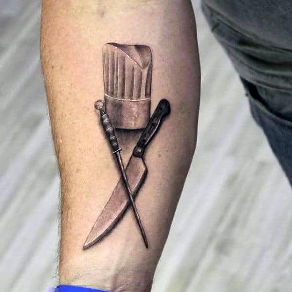 Chef Hat With Knife Mens Inner Forearm Tattoos
