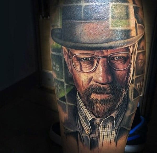 Chemistry Chart Mens Breaking Bad Leg Tattoos