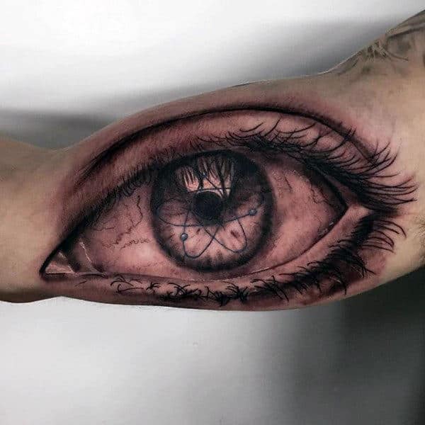Chemistry Eye Crazy Male Bicep Tattoos