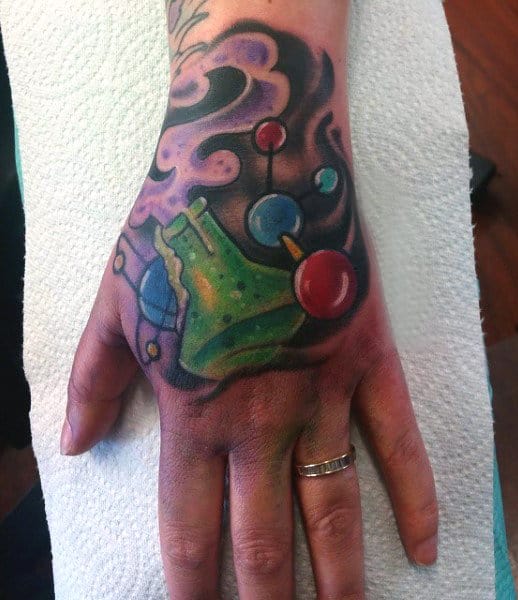 Chemisty Science Tattoo For Men On Hands