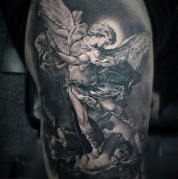 Cherubic Winged Angel Killing Bad Tattoo Male Torso