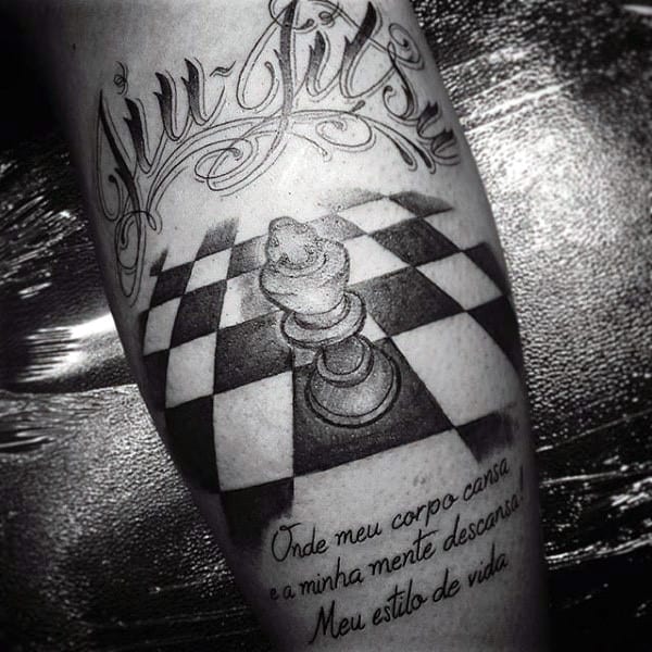 Chess Board Mens Jiu Jitsu Tattoo On Leg Calf