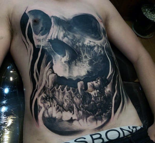 Chest 3d Badass Skull Tattoos Men