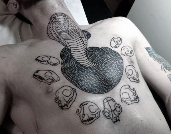 Chest 3D Snake Men's Tattoos