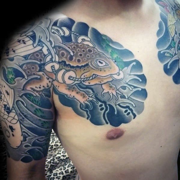 Chest And Arm Toad Tattoo Design Ideas For Males