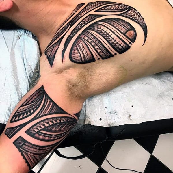 Chest And Bicep Guys Sick Tribal Polynesian Tattoo Ideas
