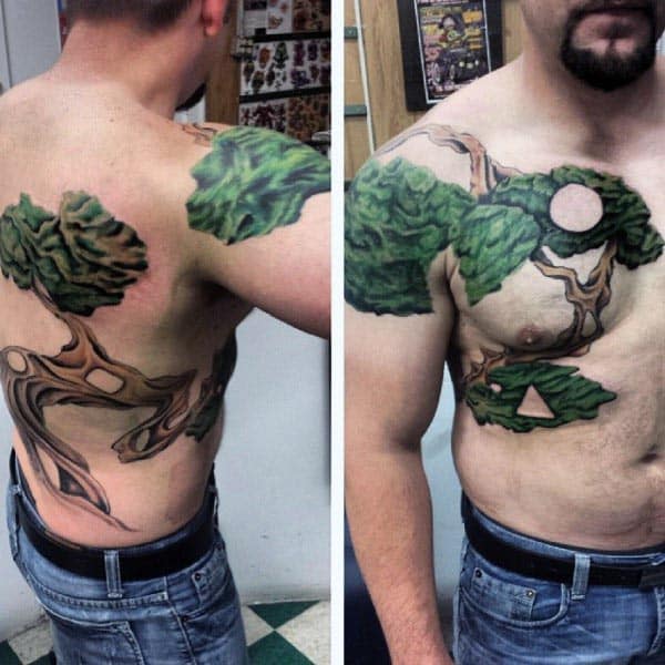 Chest And Chest Bonsai Tree Male Tattoo Designs