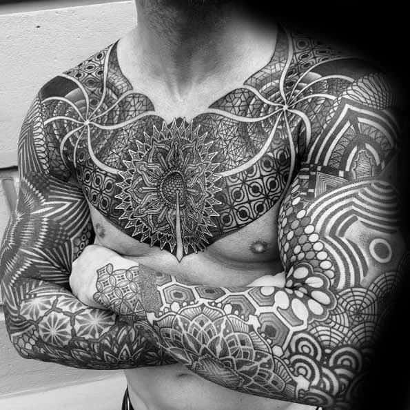 Chest And Full Arm Sleeves Mandala Tattoos Male