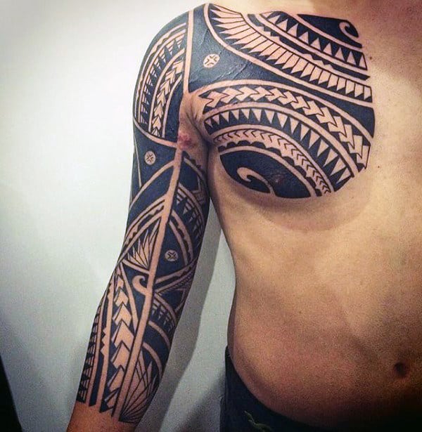 Chest And Half Sleeve Tattoos Tribal Designs For Guys