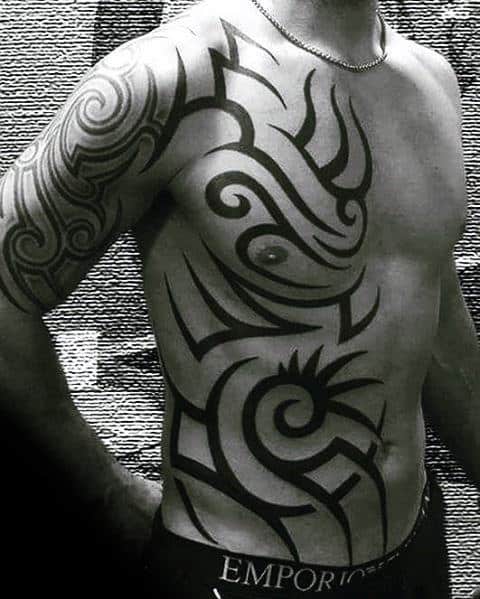 Chest And Rib Cage Mens Traditional Tribal Tattoos